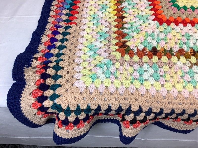 Boho handmade Crocheted Granny Square Afghan 49”x 51” Double Bed Size Vintage gallery