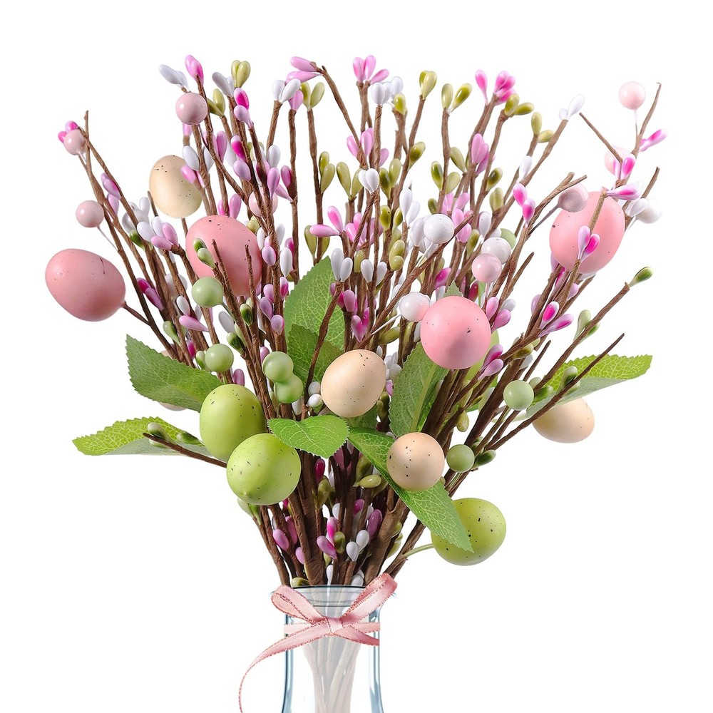8Pcs Easter Floral Egg Picks, 12.2in Artificial Easter Sprays Picks Spring Fl...