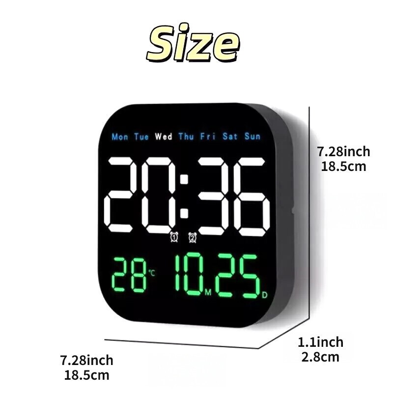 Wall Clock Remote Control Temperature Date Week Display Adjust LED Large Digital gallery