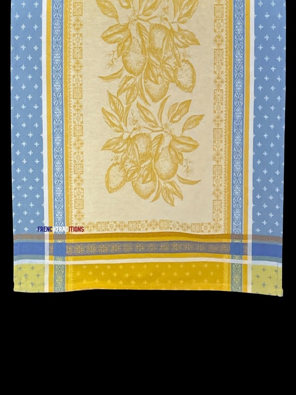 French Jacquard Woven Table Runner Lemon, Geometric, Stripes 20X63 - Made France gallery