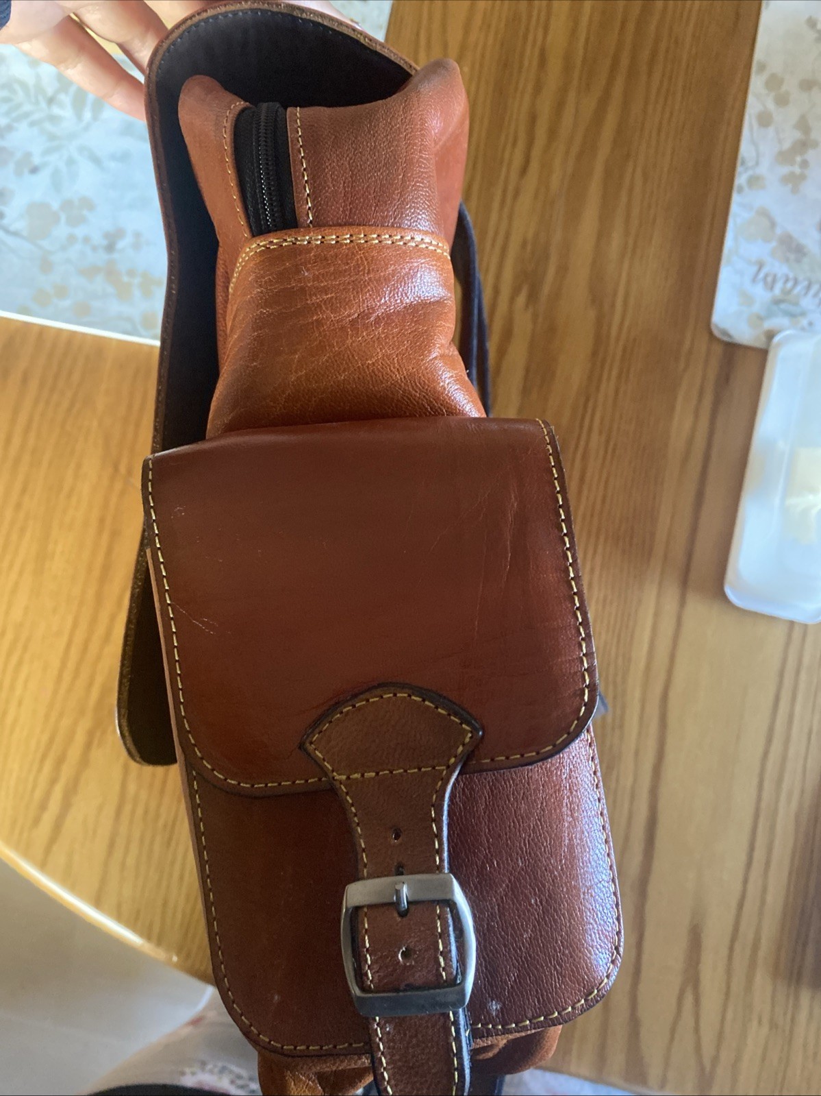 Handcrafted Brown Leather Backpack with Wool Accent, "Inca Explorer" 2