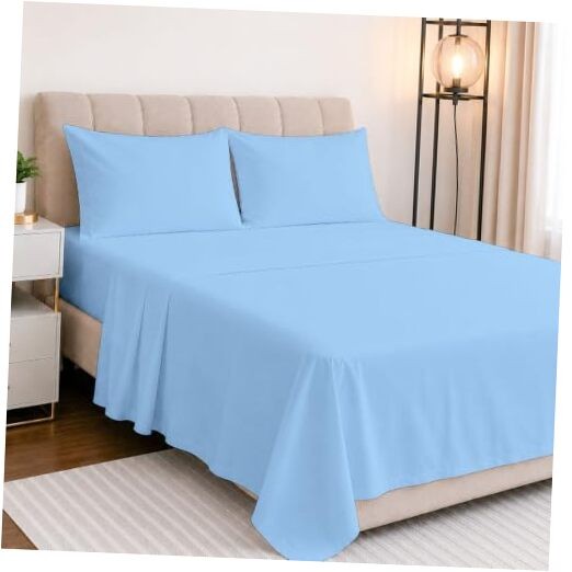 4 Piece Extra Deep Pocket Sheet Set, 100% Egyptian Queen Light Blue Solid