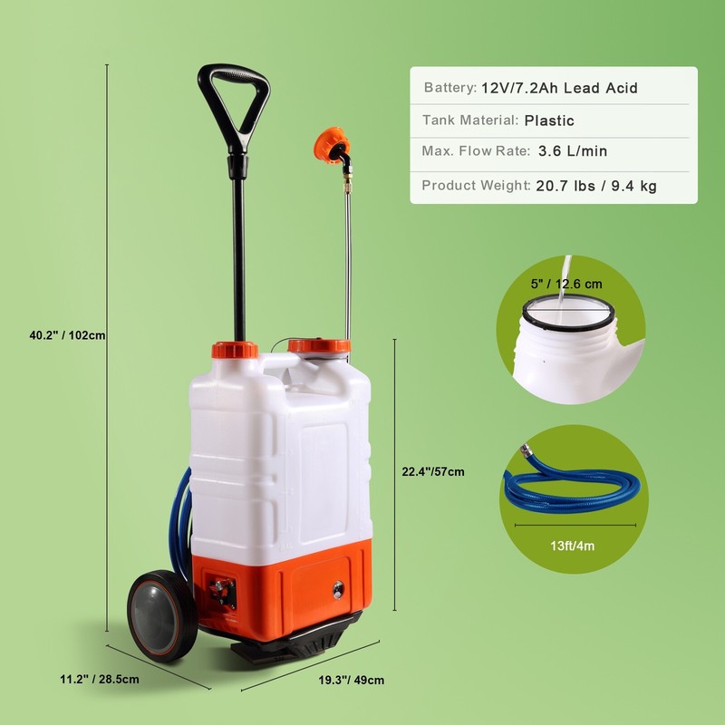 Battery Powered Backpack Sprayer with Wheel 4 Gal Tank 0-94 PSI Adjustable gallery