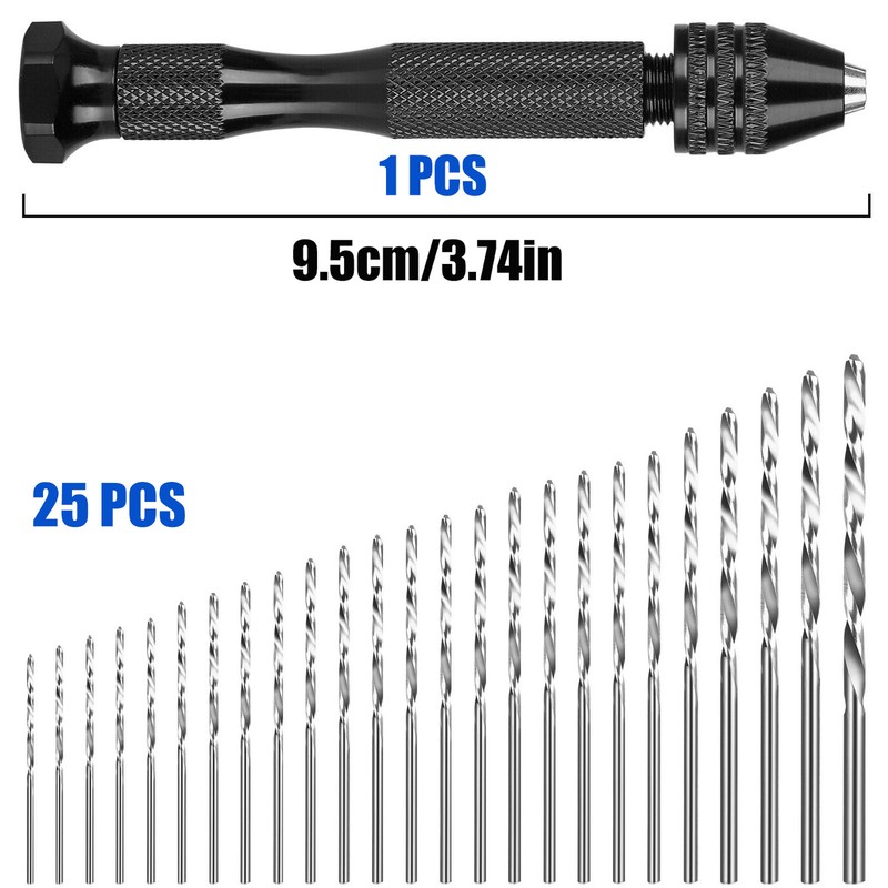 26 Pcs Mini Micro Drill Hand Bits Set Small Manual Keyless Chuck Pin Vise Rotary gallery