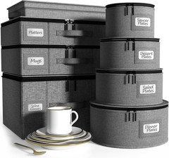Stackable Hard Shell Storage Set with 8 Dish & Plate Protectors Included