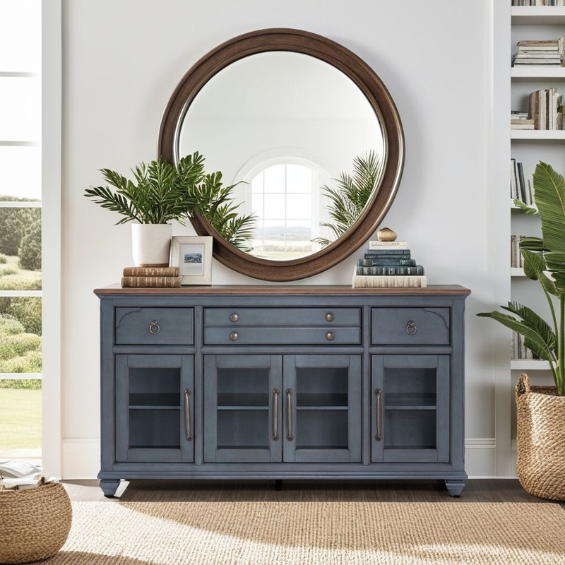 Americana Buffet Server Cabinet, No Assembly Required, Corduroy Blue Finish gallery