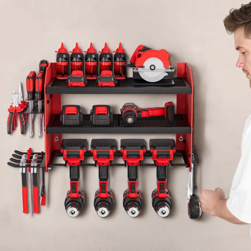 VEVOR Power Tool Organizer Wall Mount 3-Layer Drill Storage Rack 4 Drill Holders gallery