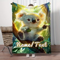 Customizable Koala Print Portable Blanket, 1pc, Lightweight Flannel Throw, Dig