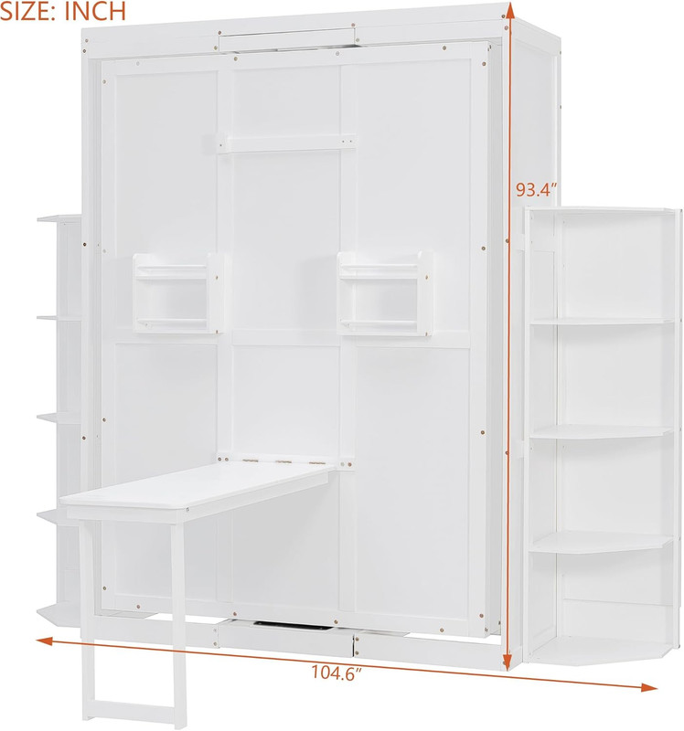 Queen Size Rotating Murphy Bed with Storage & Convertible Desk - White gallery