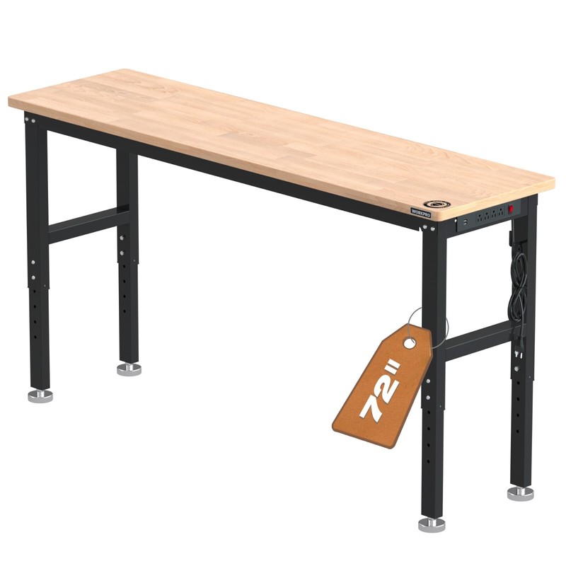 WORKPRO 72"/48''/60" Adjustable Workbench Heavy-Duty Workstation Rubber Wood Top gallery