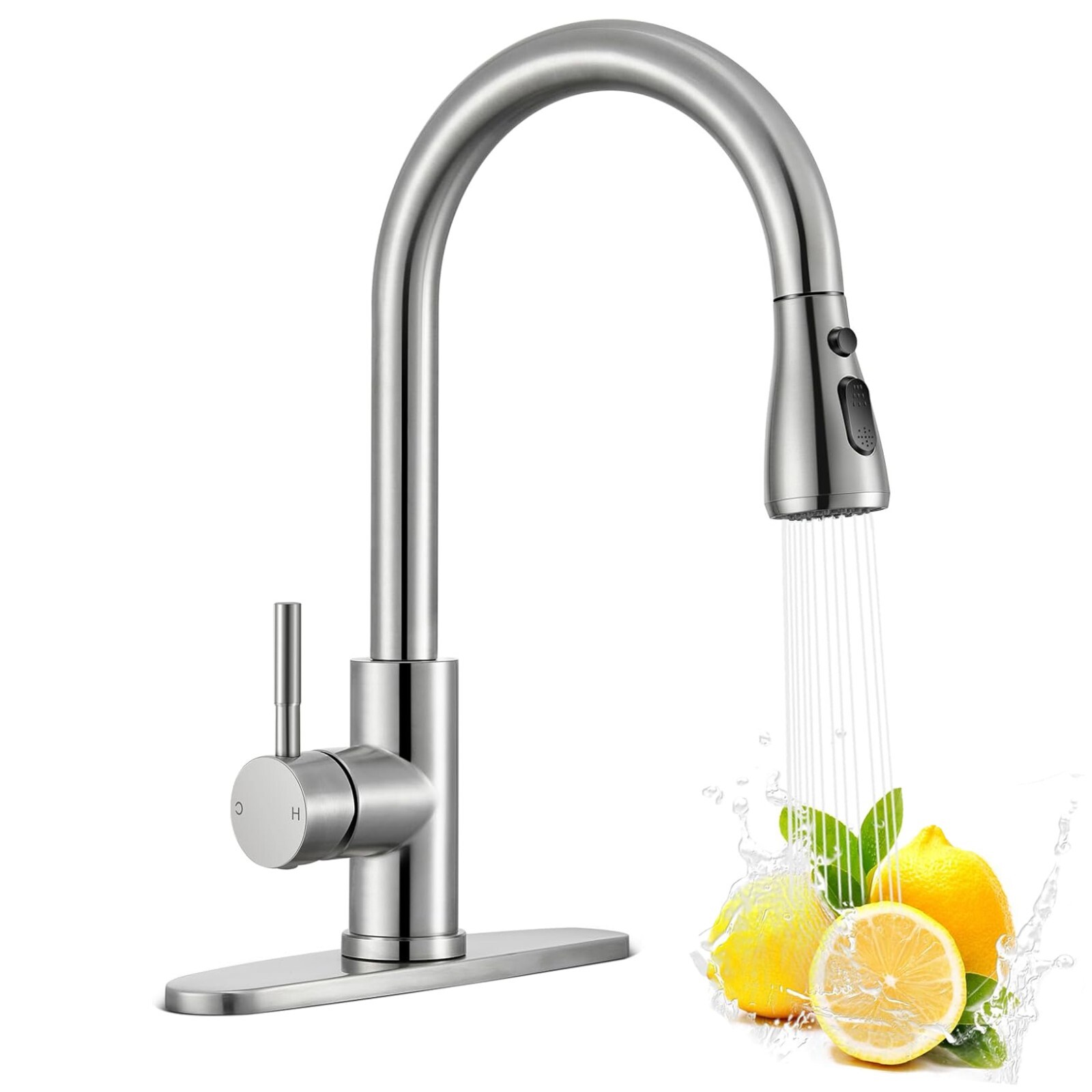 Stainless Steel Kitchen Faucet Single Handle Pull Down Sprayer with Deck Plate gallery