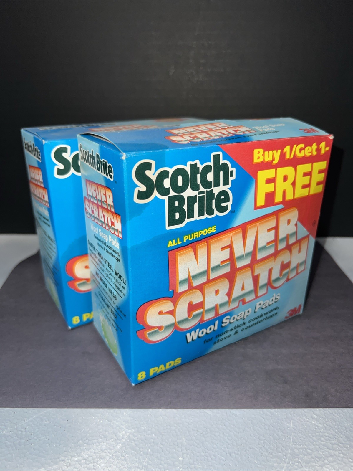NOS 2-Scotch-brite All Purpose Never Scratch Wool Soap Pads By 3M gallery