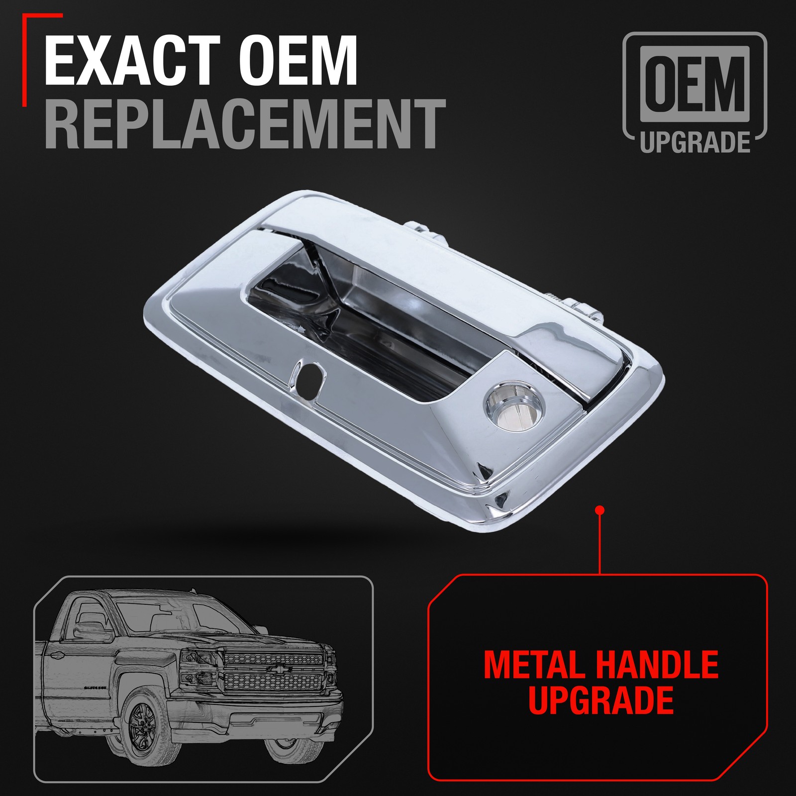 Tailgate Handle for Chevrolet Silverado, GMC Sierra - Chrome w/ Camera Hole -... gallery