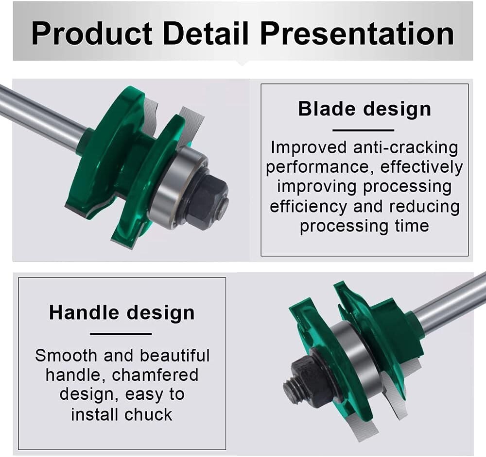 PEALIFE Stile Router Bit Set Raised Panel Rail 1/4 Inch Shank 3pc, Black gallery