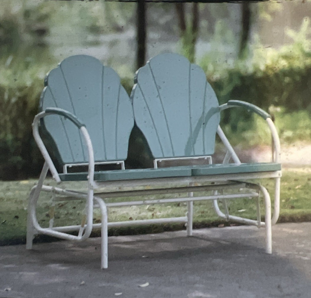 Red Shed Metal Shell Double Glider Turqoise Retro Clamshell Loveseat Ocean Beach gallery