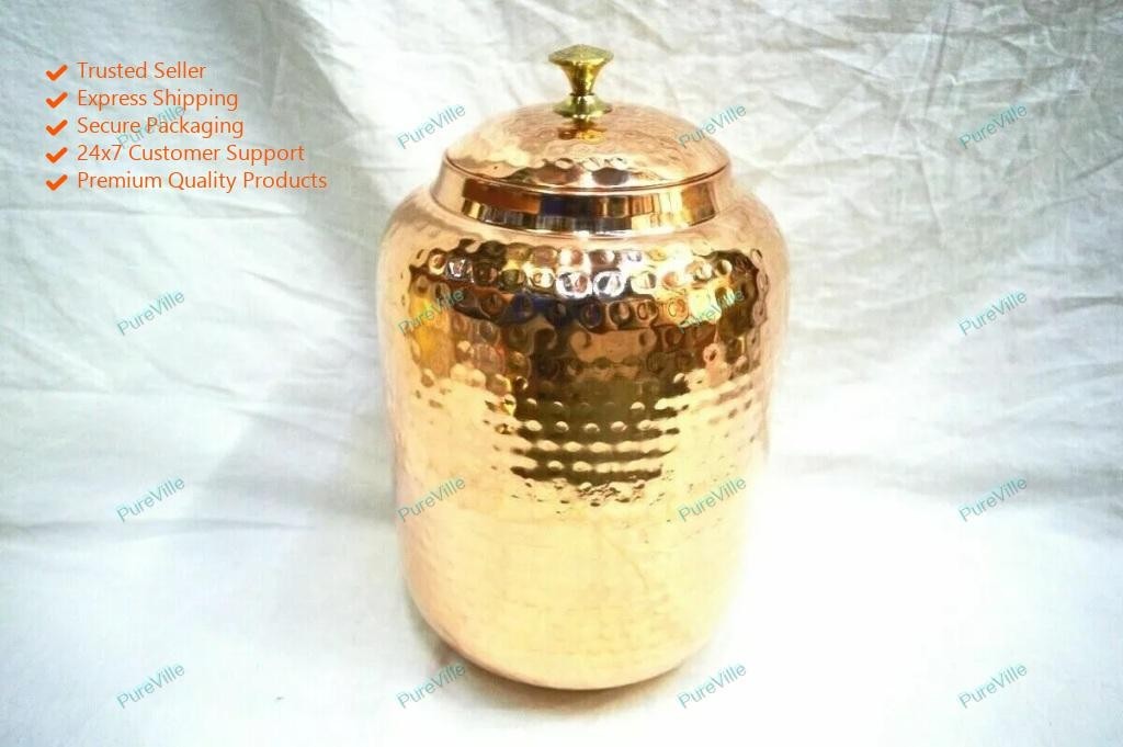 Pure Copper Hammered 16 Liter Dispenser Storage Water Tank with Tap Water Pot 8 gallery