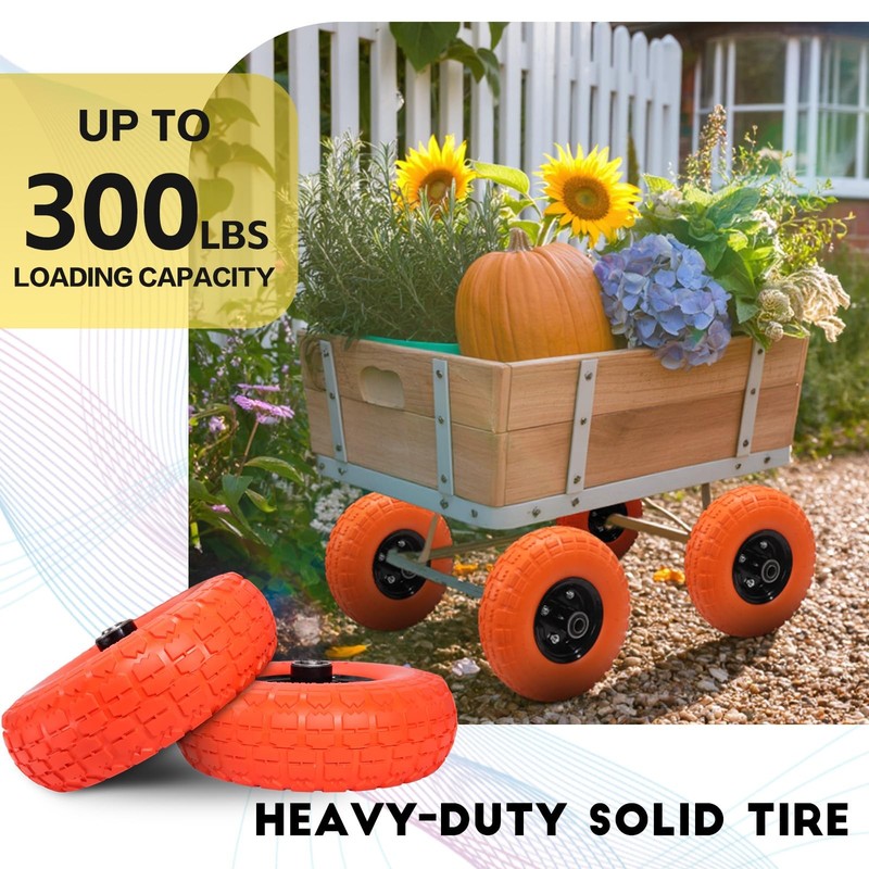 Flat Free Solid Polyurethane Tire & Wheel, 10" for Wheelbarrows & Carts 4 Pack gallery