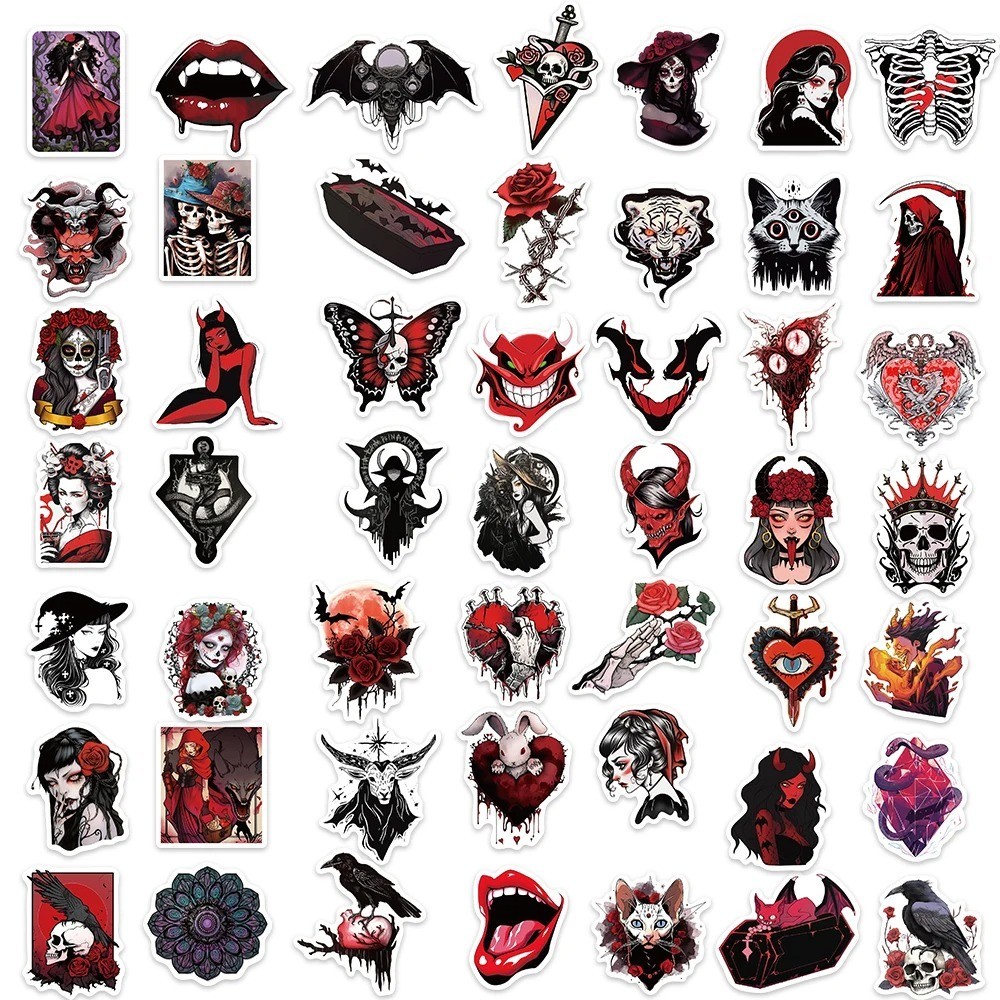 50PCS Gothic Skull Stickers Horror Graffiti Laptop Skateboard Guitar Decals gallery