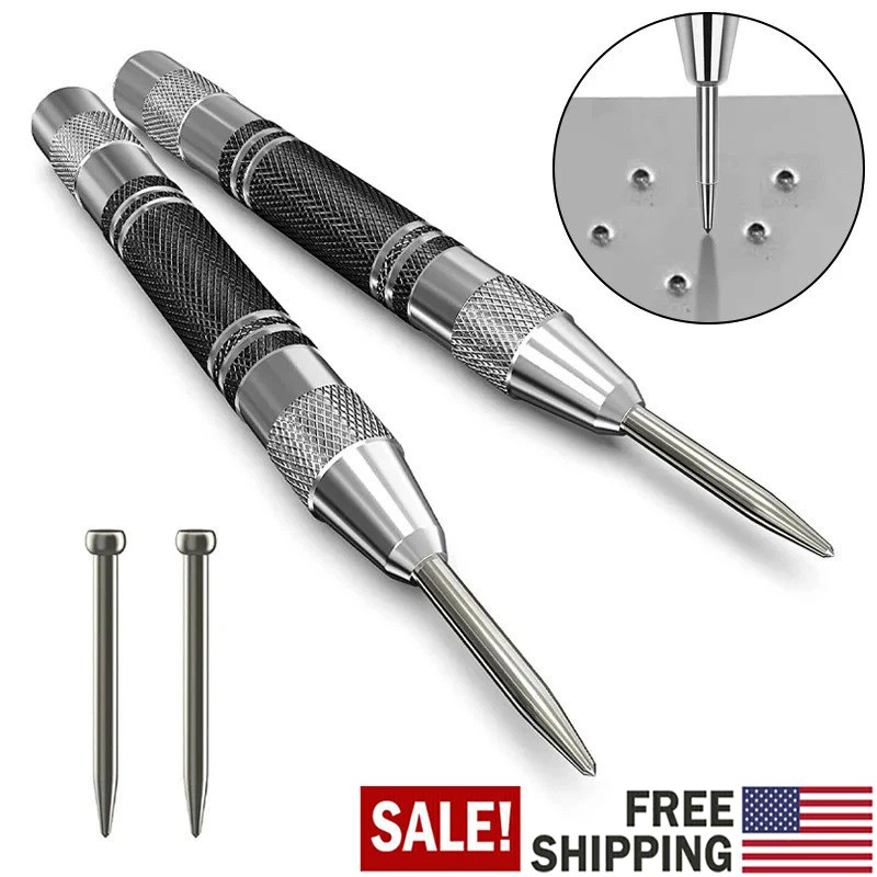 2× Super Strong Automatic Centre Punch Adjustable Spring Loaded Metal Drill TooL gallery