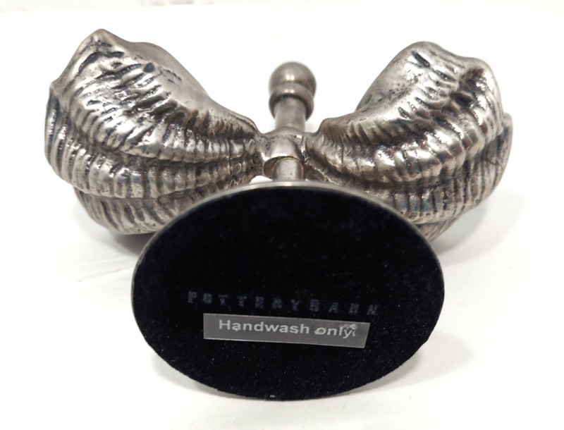 Pottery Barn Double Open Salt Pepper Clam Shell Cellar Aluminum Pewter Coaster gallery