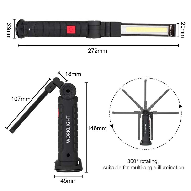 2Pack USB Rechargeable Folding COB LED Work Light, Magnetic, 360°, 5 Modes gallery