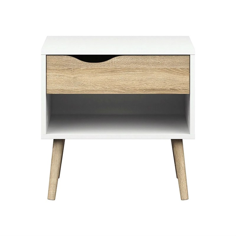 Modern Mid Century Style End Table Nightstand in White & Oak Finish gallery