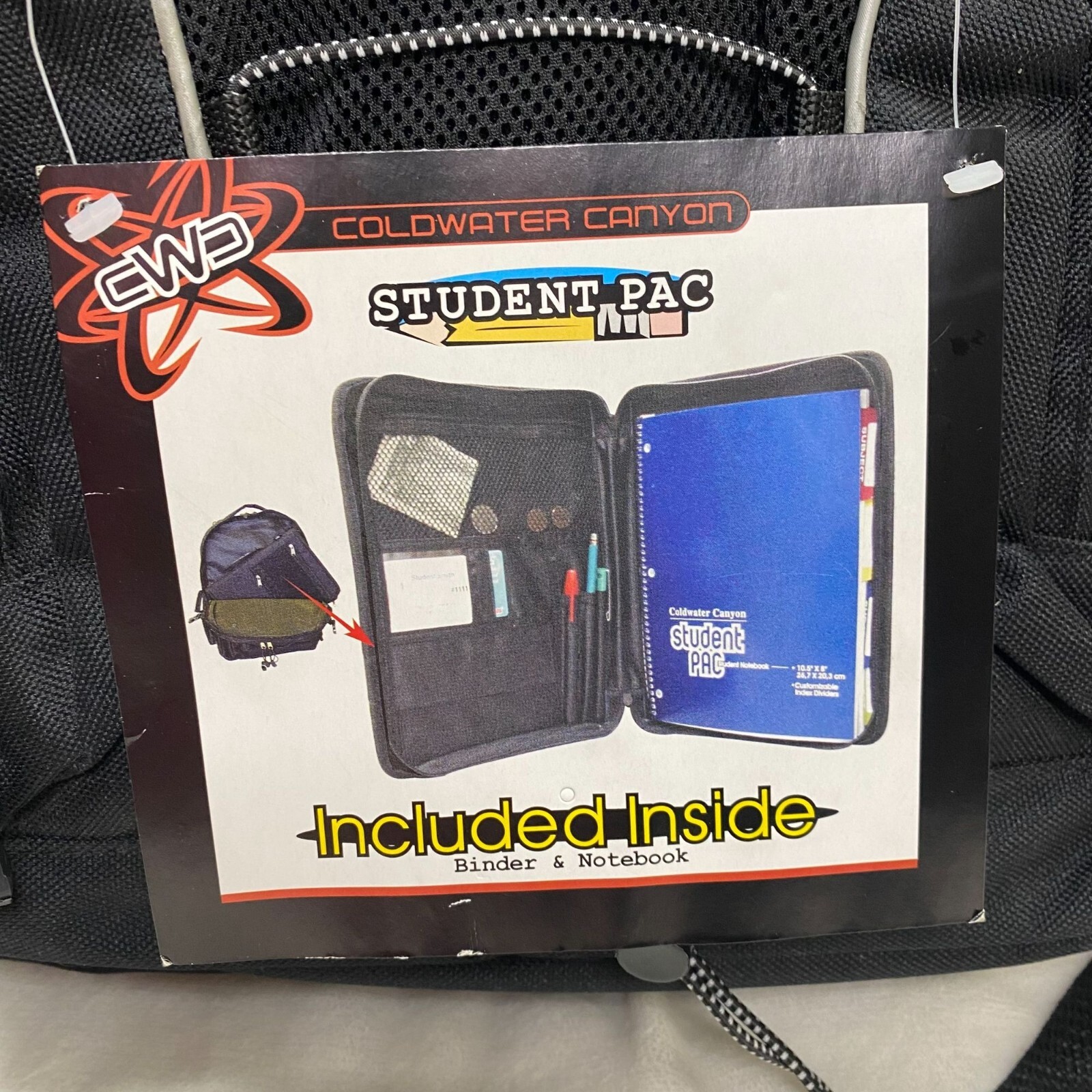 Coldwater Canyon Student-Pac Backpack With Binder & Notebook - Black, New 2