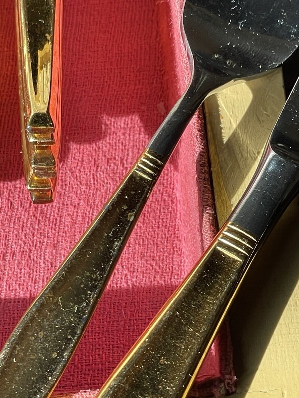 Vintage Gold Electroplate Flatware Service for 12 UNF617 Japan Mid Century gallery
