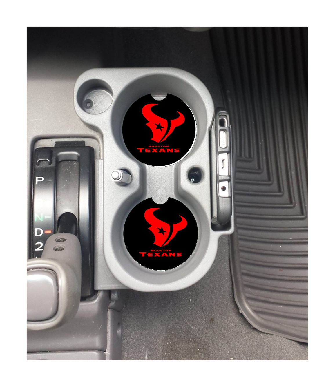 BLACK AND RED HOUSTON TEXANS CUSTOM RUBBER CAR COASTERS SET (2) NFL gallery