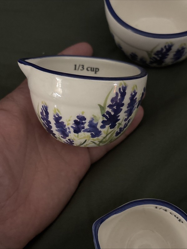 Haven Key Ceramic Nesting Measuring Cups Handpainted Blue White Florals Cottage gallery