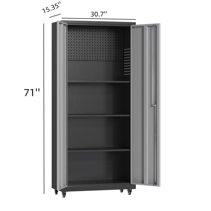 Locking Storage Cabinet w/Adjustable Shelves Metal Garage Tool Cabinet on Wheels gallery