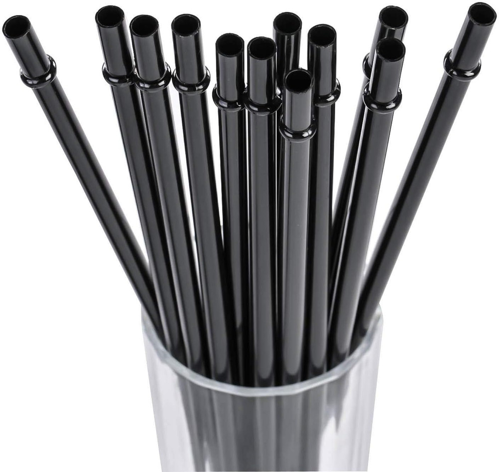DAKOUFISH 13in Black Reusable Plastic Straws for 40 50oz Tumbler Mason Jar 12PCS