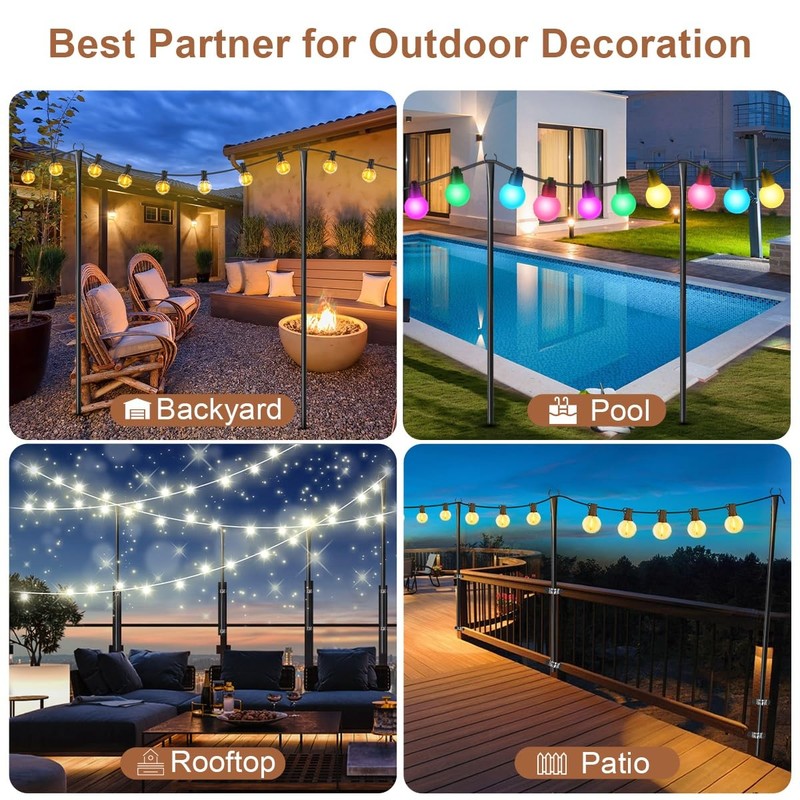6 Pack String Light Poles for Outside, Heavy-Duty Metal Light Poles for Outdo... gallery