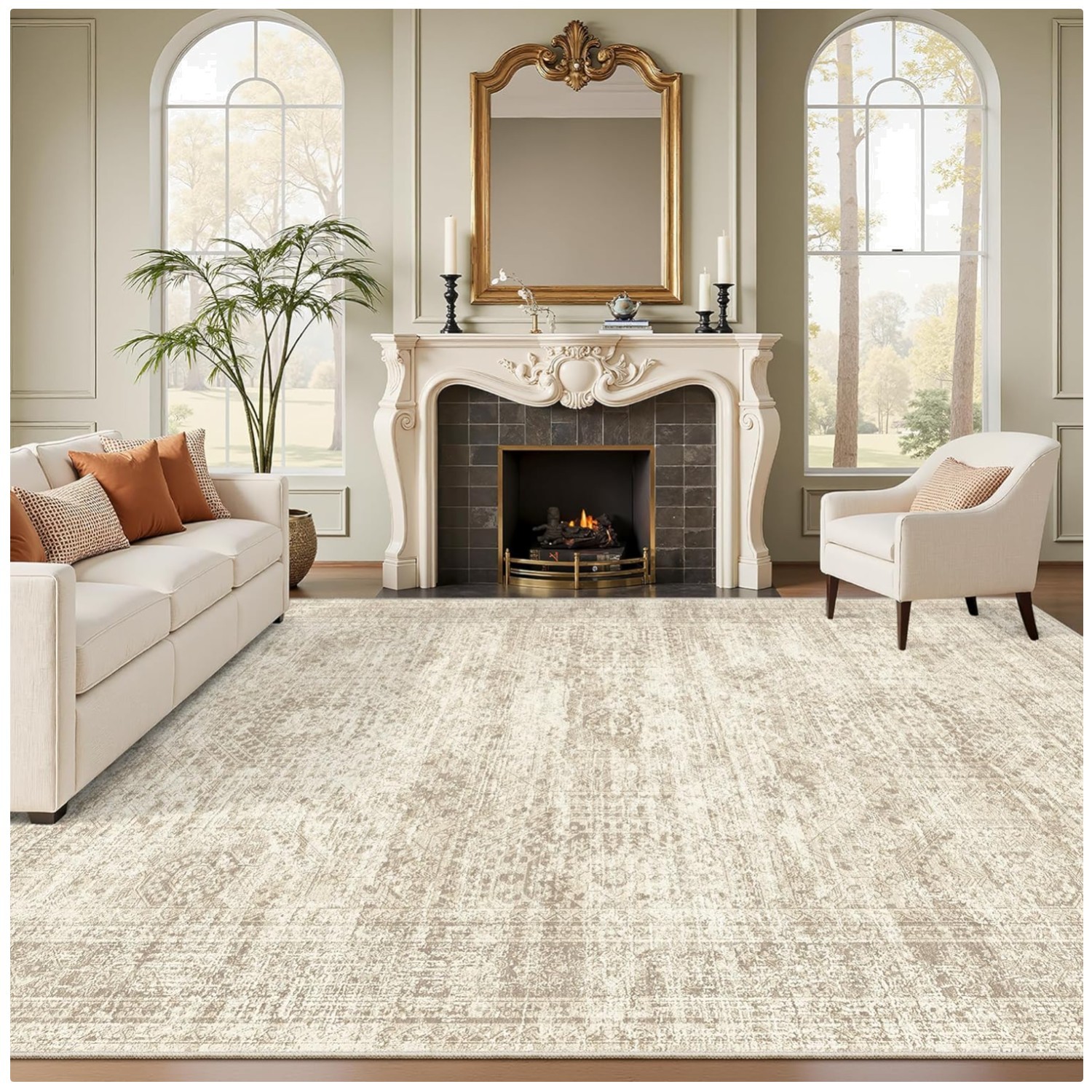 Beige 9x12 Low Pile Area Rug - Lightweight, Stain Resistant gallery