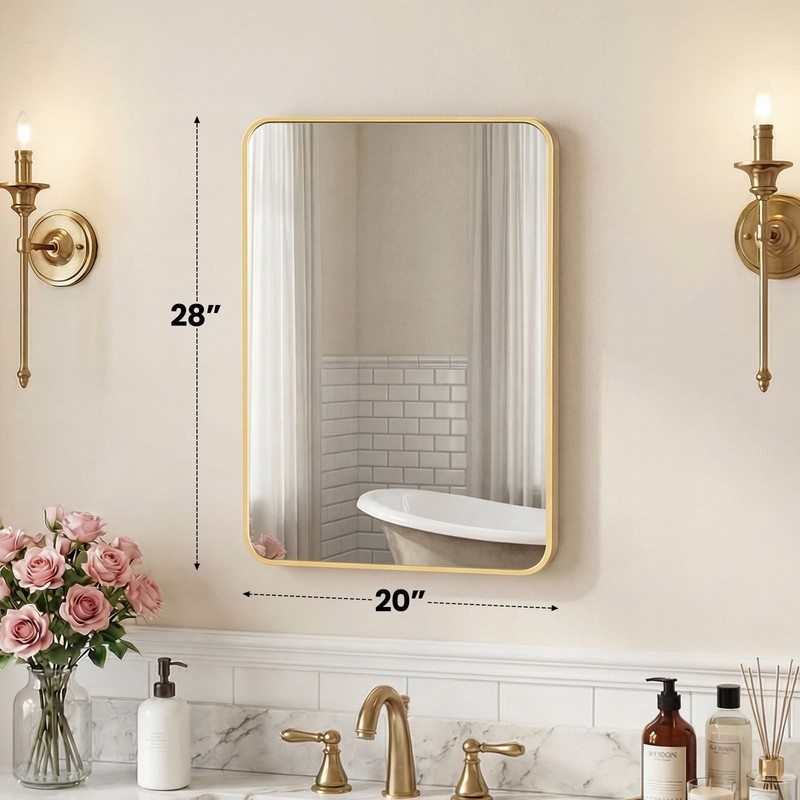 20-48" Rectangular Bathroom Mirror w/Round Corners&Metal Frame,Wall Mounted Lean gallery