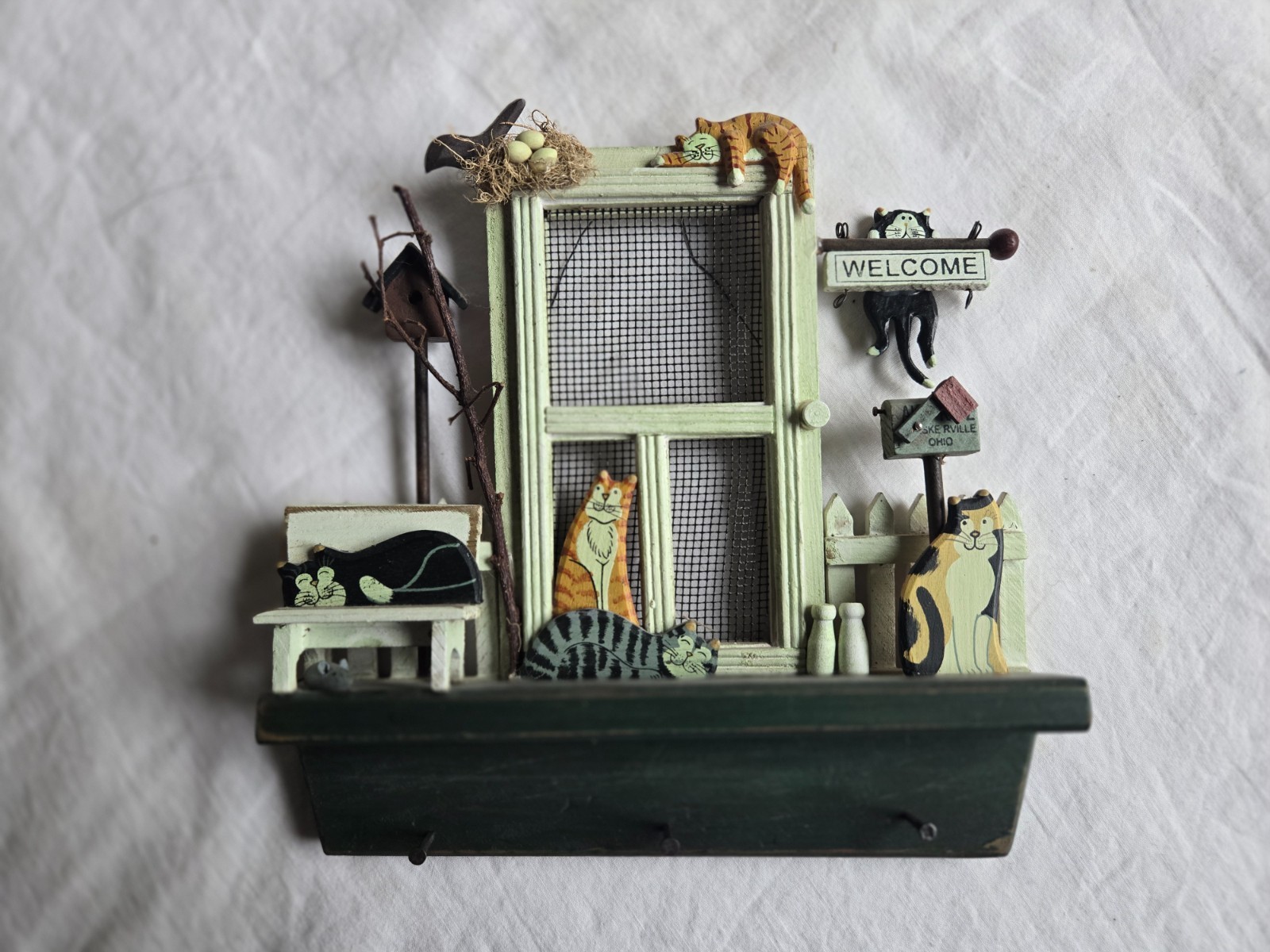 Ally Katz Whiskerville, Ohio Key Holder Cat Themed Country Folk Art Wall Hanging gallery