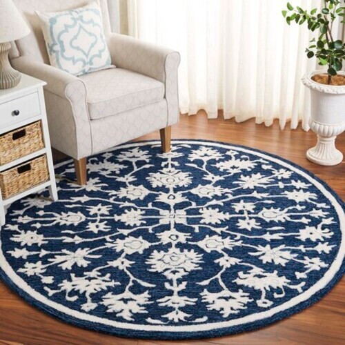 6' Round Designer Cut & Loop Textured Wool Blue Ivory Area Rug *FREE SHIPPING* gallery