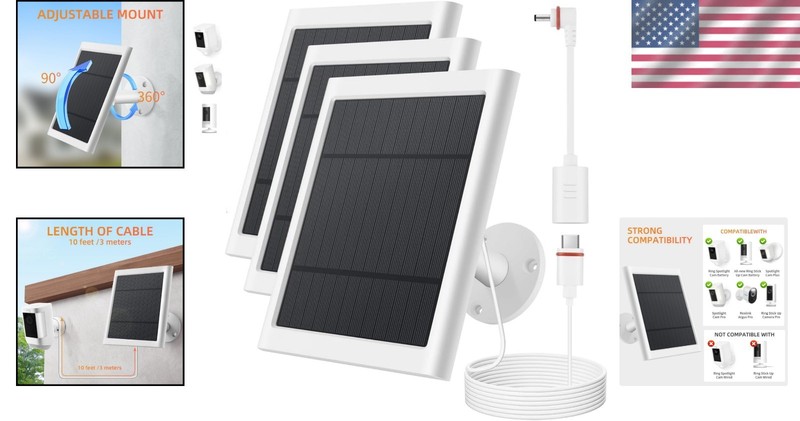 360-Degree Rotatable Solar Panel with 10ft Cable - Compatible with Ring Security gallery