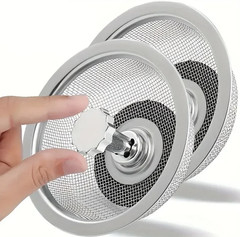 2Set Kitchen Sink Strainer With Handle & Stopper – Stainless Steel Drain Filter
