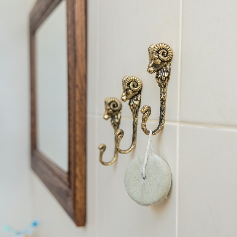 Aries Ram Head Decorative Hook, Wall Mounted Brass Ram Head Hook. gallery