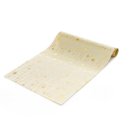 Gold Stars Burlap Table Runner 12x108 Inch, Glitter Metallic 12" x 108" Beige gallery