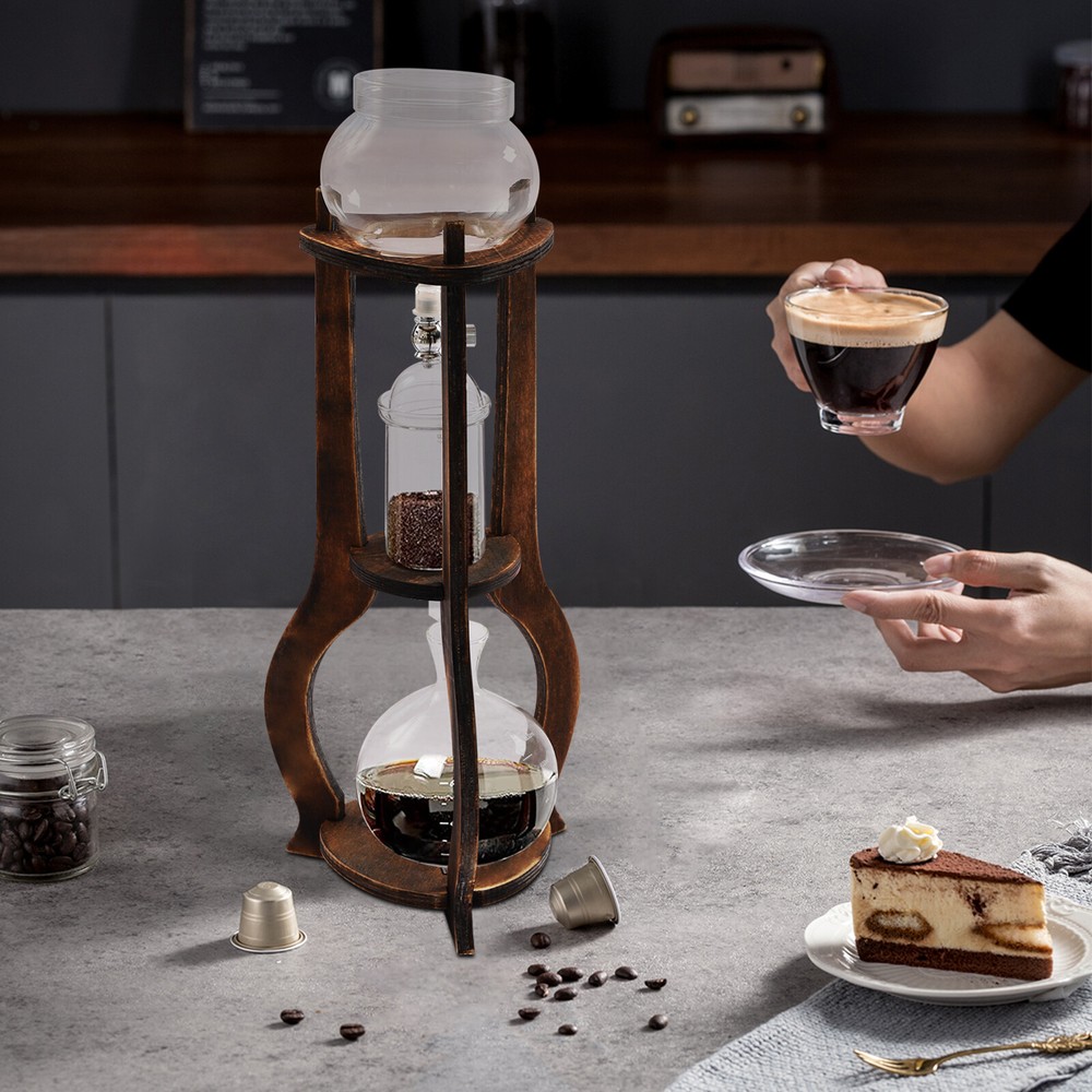 Cold Brew Iced Coffee Drip Tower Coffee Maker Wooden for 6-8 Cups Coffee 600ml