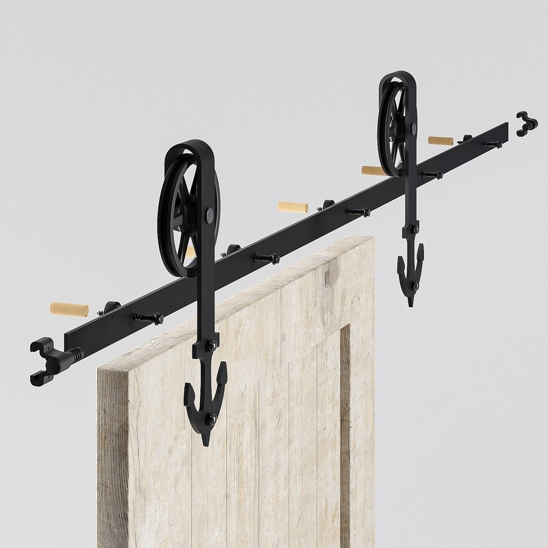 4FT-20FT Sliding Barn Door Hardware Track Kit for Single/Double Big Wheel Rustic gallery