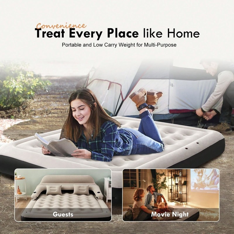 Inflatable Sofa Bed Camping Air Mattress Couch with Pillow No Pump gallery