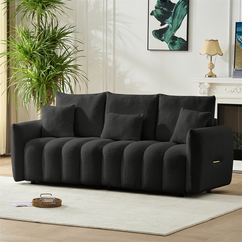 Modern Teddy Fabric Soft Sofa 3 Seater Oversized Upholstered Couch w/3 Pillows gallery