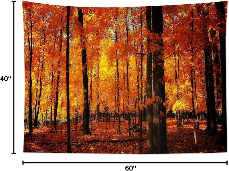LB Fall Tapestry Wall Hanging Maple Forest in Autumn 3D 40L x 60W, Orange3 gallery