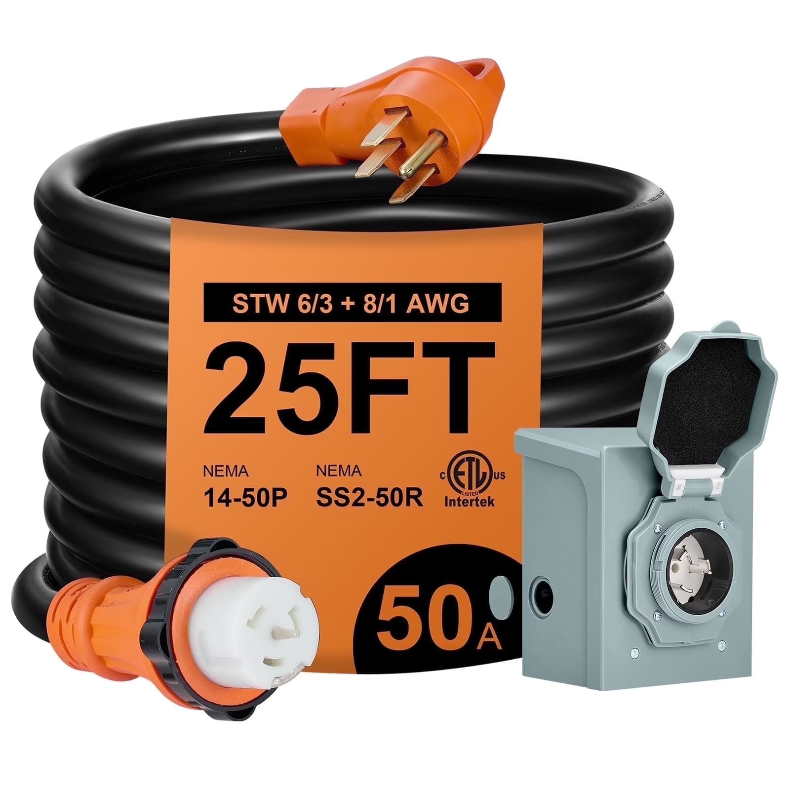 ETL Listed 25FT 50A Extension Cord Inlet Box Included Easy Connect gallery