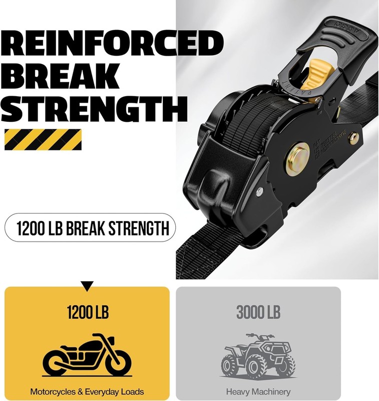 Auto Retractable Ratchet Straps 4pc, 1200lb, Alloy Steel, Polyester, Soft Loops gallery