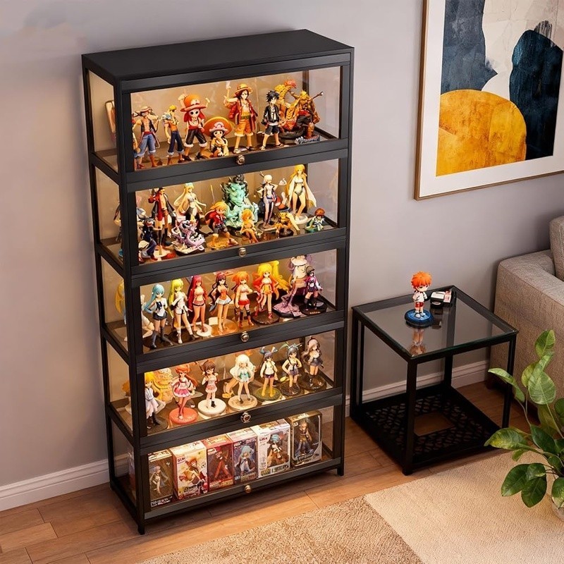 Acrylic Bamboo Display Cabinet Dustproof 5 Tier Storage Shelf Collectibles Toys gallery