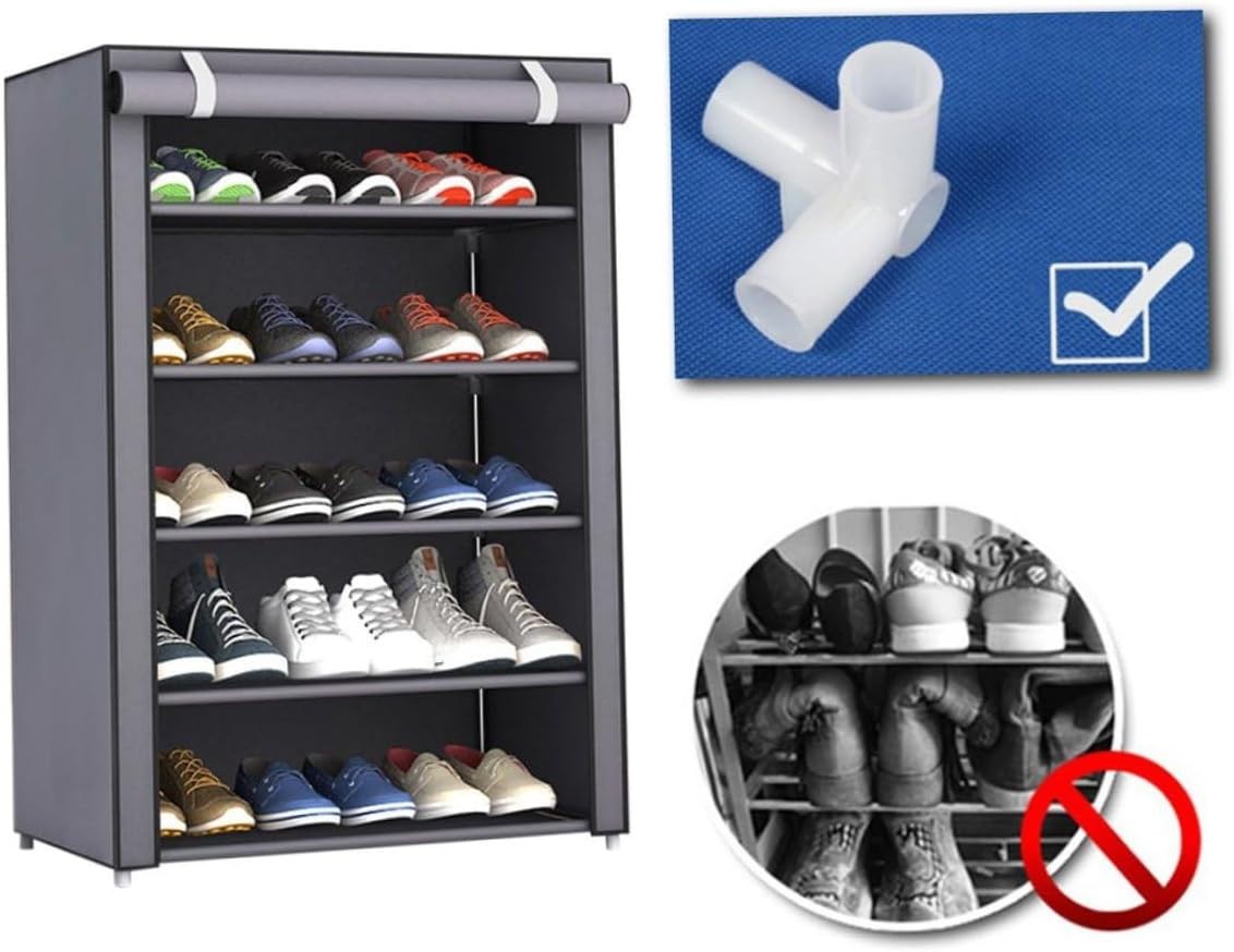 6 Tier Shoe Rack with Dustproof Cover Simple Shoe Rack Non-Woven Shoe （black） gallery